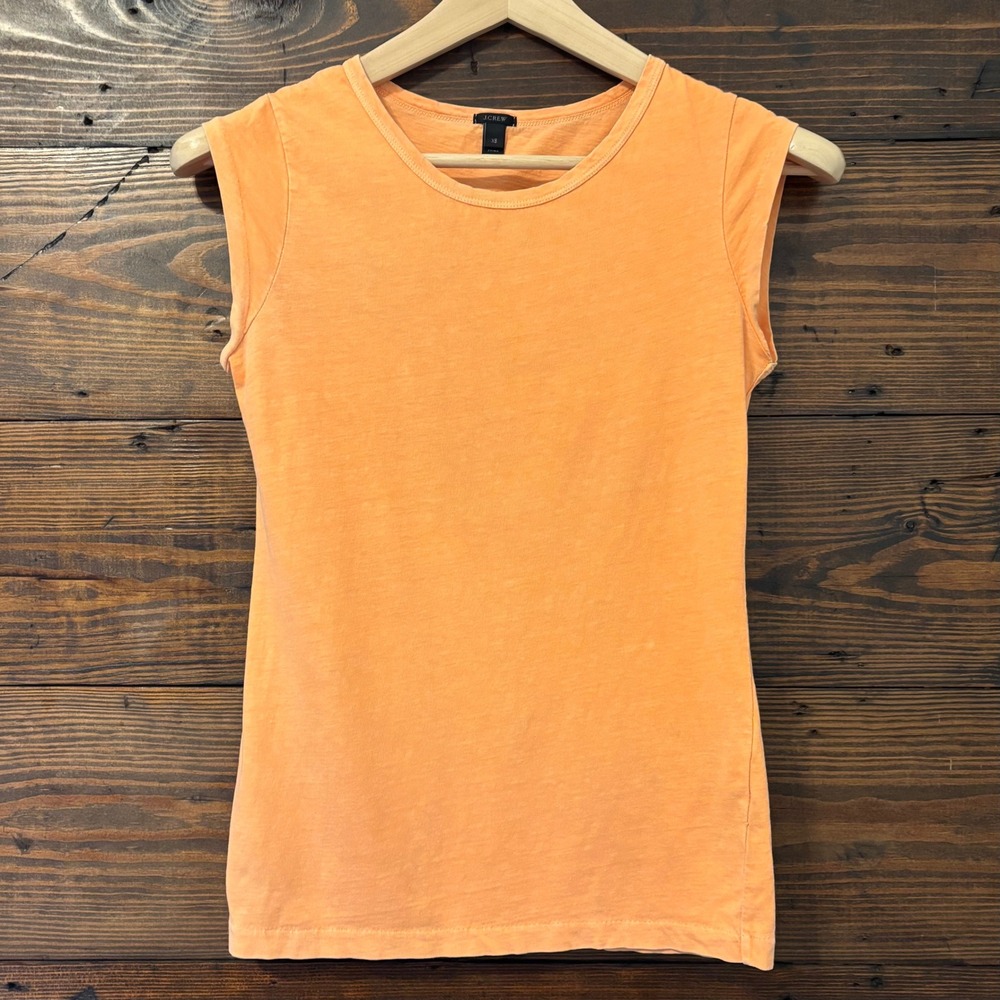 J.Crew Cap Sleeve Shirt Women XS Orange Cotton Linen Knit Slub Tee Casual Basic